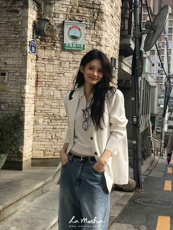 三排扣涼感麻料西裝外套